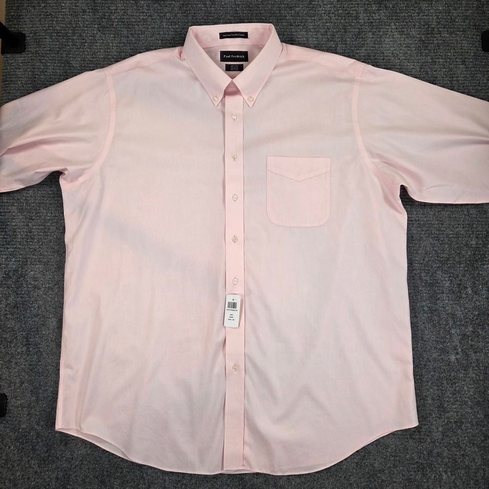 Paul Fredrick Mens 18.5 x 34 Classic Fit Pink Non-Iron Cotton Dress Shirt 1501 - Picture 2 of 6